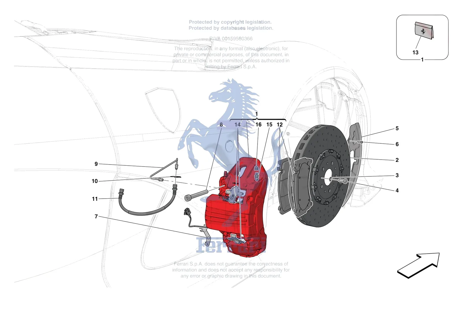 Ferrari 812 CompetizioneA [MECHANICAL SYSTEM] - D.25.03 - FRONT SUSPENSION - CALIPERS AND DISCS exploded diagram