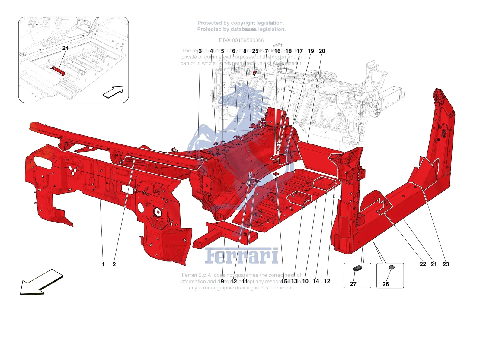 Ferrari 812 CompetizioneA [VEHICLE TRIM] - E.01.02 - STRUCTURES AND ELEMENTS CENTRE OF VEHICLE exploded diagram