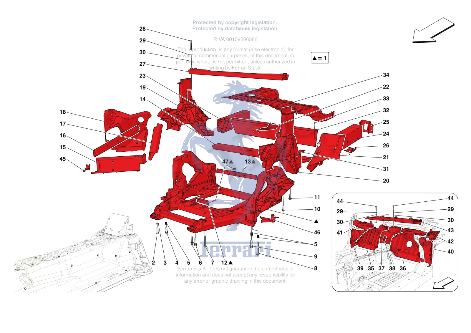 Ferrari 812 CompetizioneA [VEHICLE TRIM] - E.01.03 - STRUCTURES AND ELEMENTS REAR OF VEHICLE exploded diagram