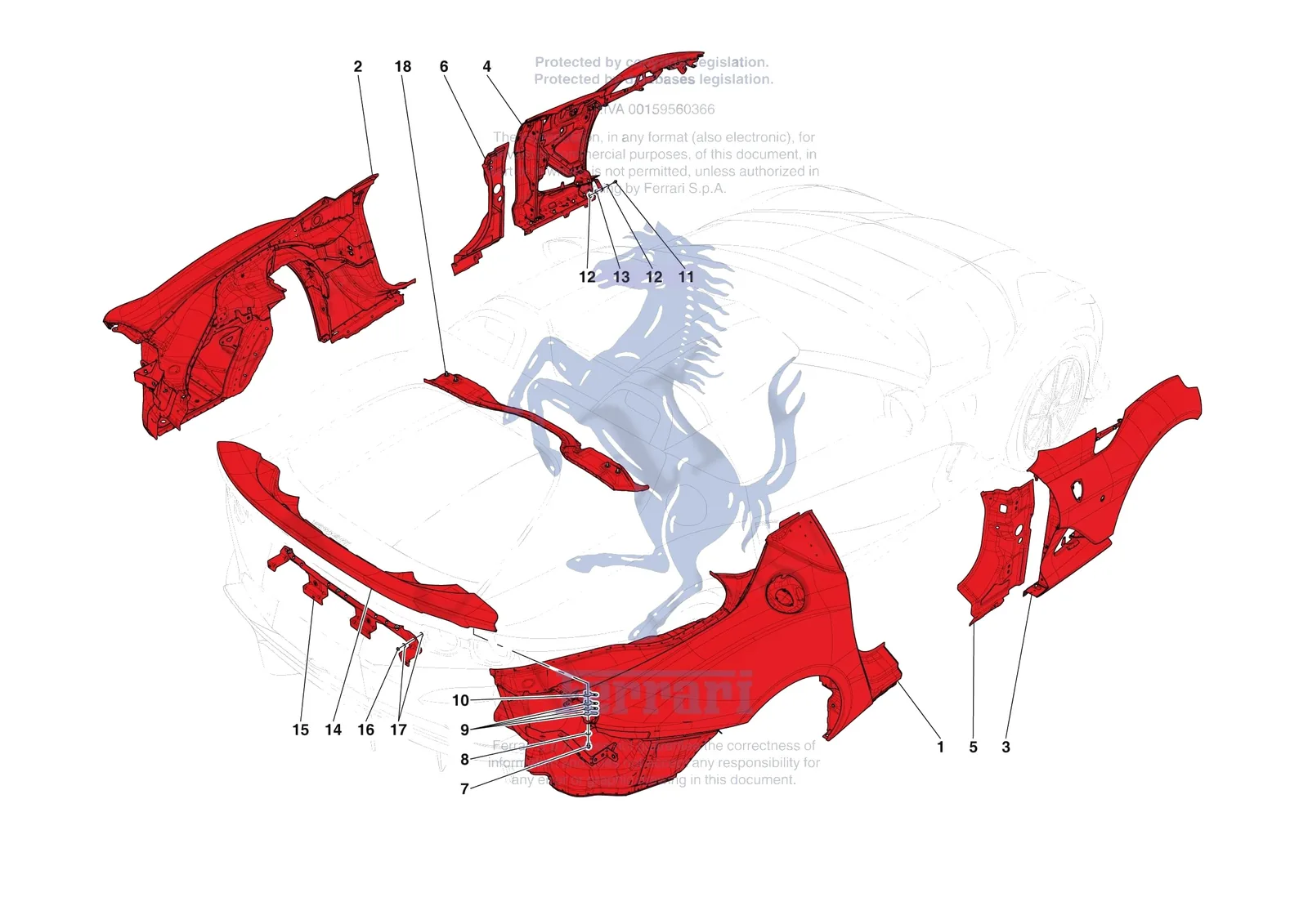 Ferrari 812 CompetizioneA [VEHICLE TRIM] - E.02 - LATERAL OUTER BODYSHELL exploded diagram