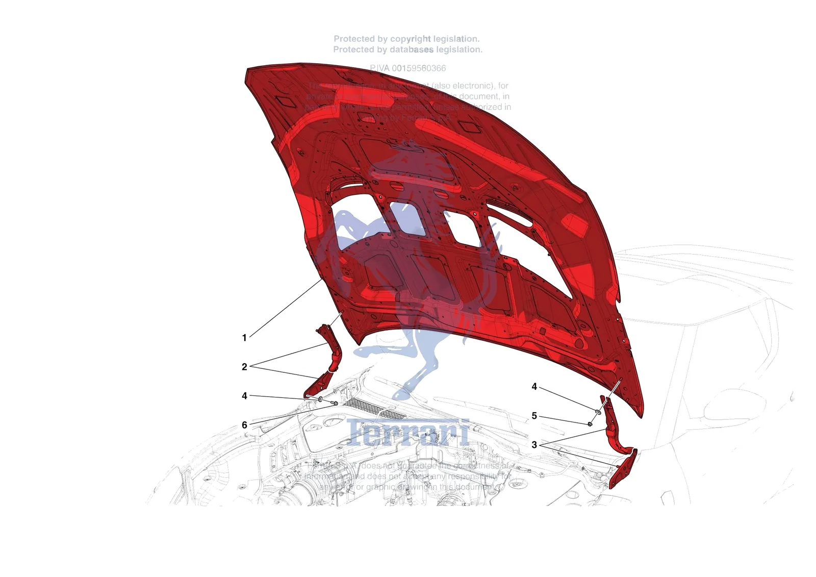 Ferrari 812 CompetizioneA [VEHICLE TRIM] - E.09 - FRONT LID SUBSTRUCTURE exploded diagram
