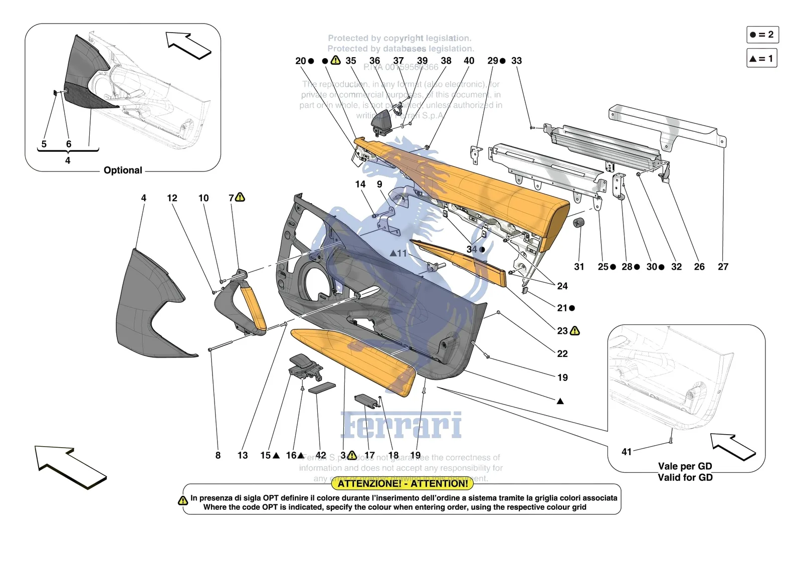 Ferrari 812 CompetizioneA [VEHICLE TRIM] - E.29.01 - DOORS - TRIM exploded diagram