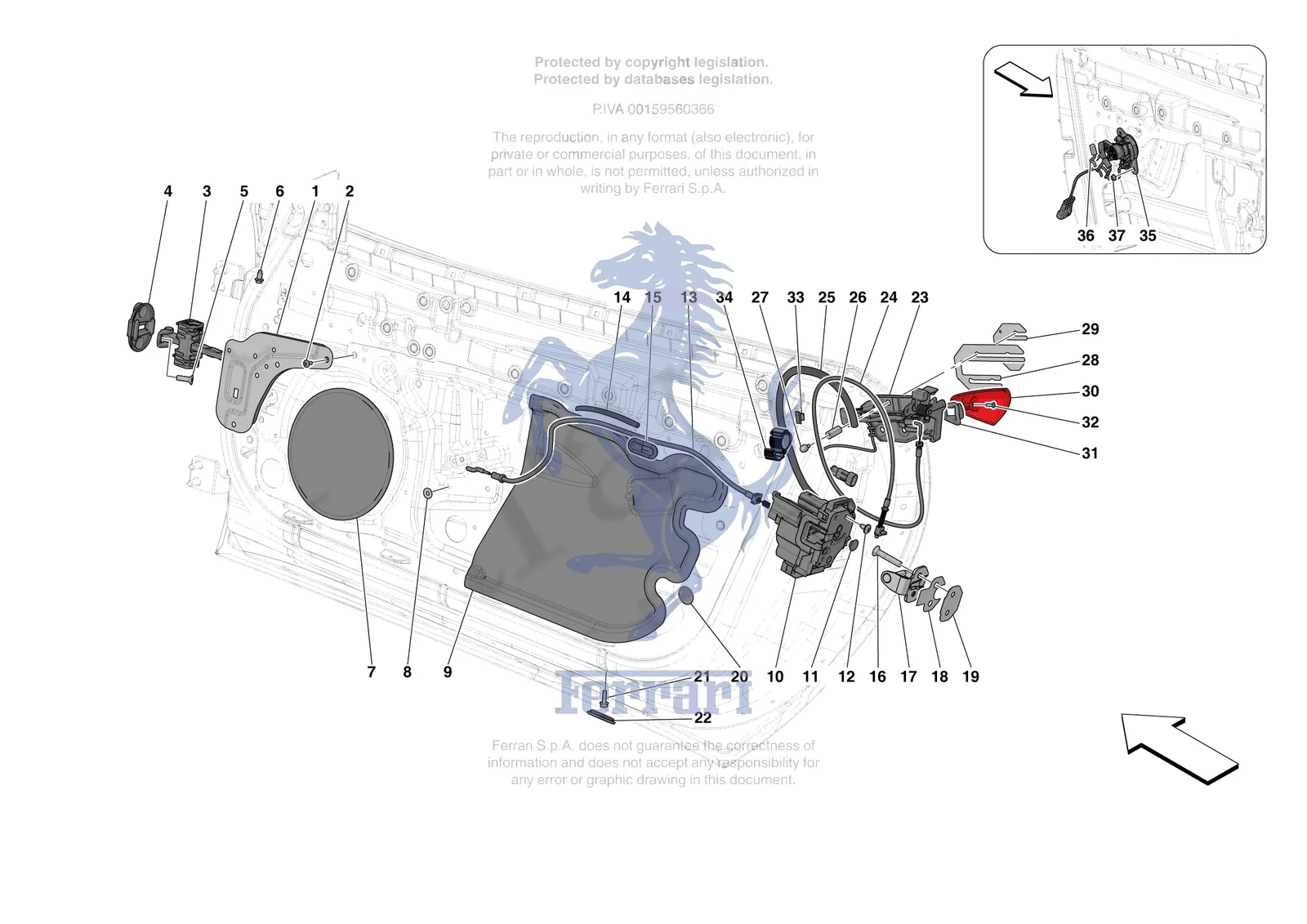 Ferrari 812 CompetizioneA [VEHICLE TRIM] - E.29.02 - DOORS - OPENING MECHANISMS AND HINGES exploded diagram