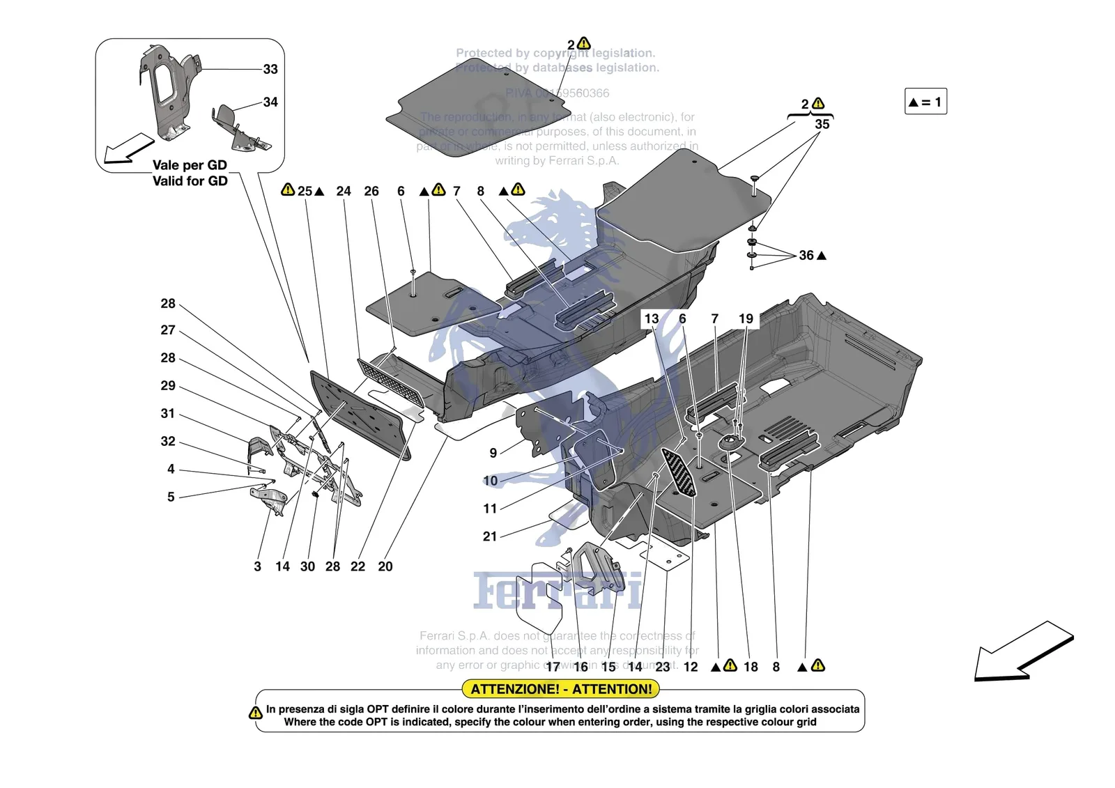 Ferrari 812 CompetizioneA [VEHICLE TRIM] - E.44 - PASSENGER COMPARTMENT MATS exploded diagram