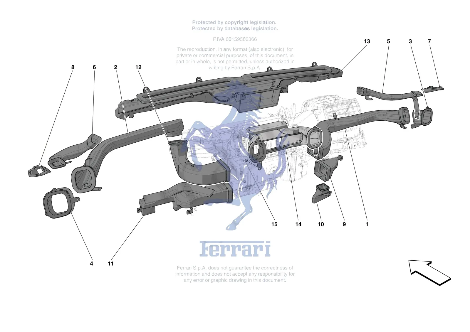 Ferrari 812 CompetizioneA [VEHICLE TRIM] - E.47.05 - DASHBOARD - DUCTS -Not for RHD- exploded diagram