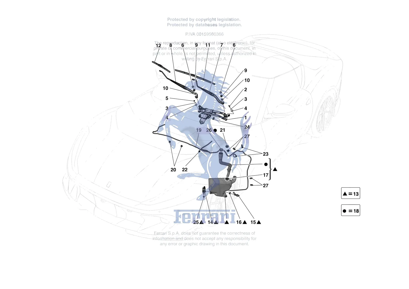 Ferrari 812 CompetizioneA [VEHICLE TRIM] - E.55 - WIPERS AND HEADLAMP WASHERS exploded diagram