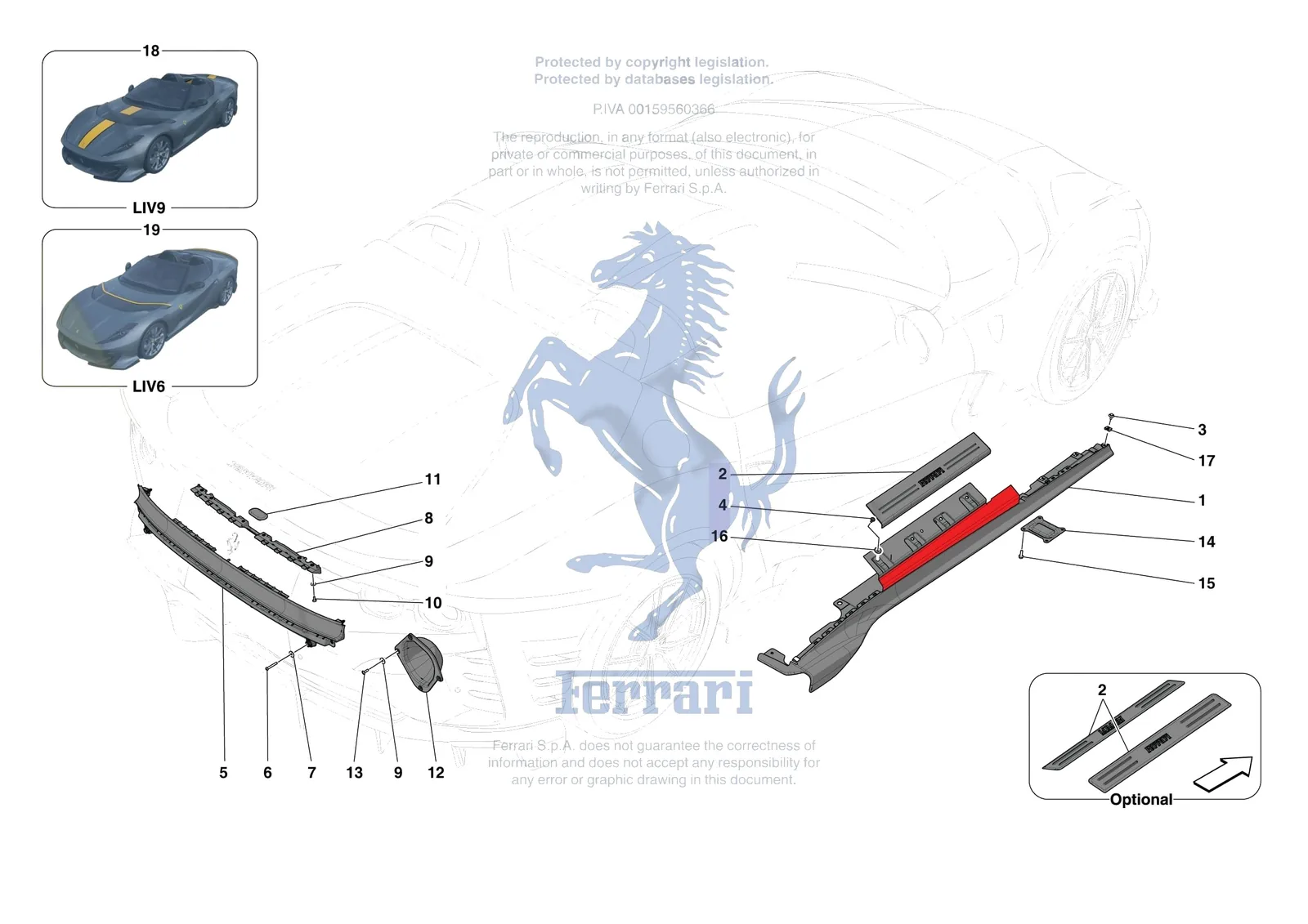 Ferrari 812 CompetizioneA [VEHICLE TRIM] - E.59 - EXTERNAL LATERAL TRIM exploded diagram