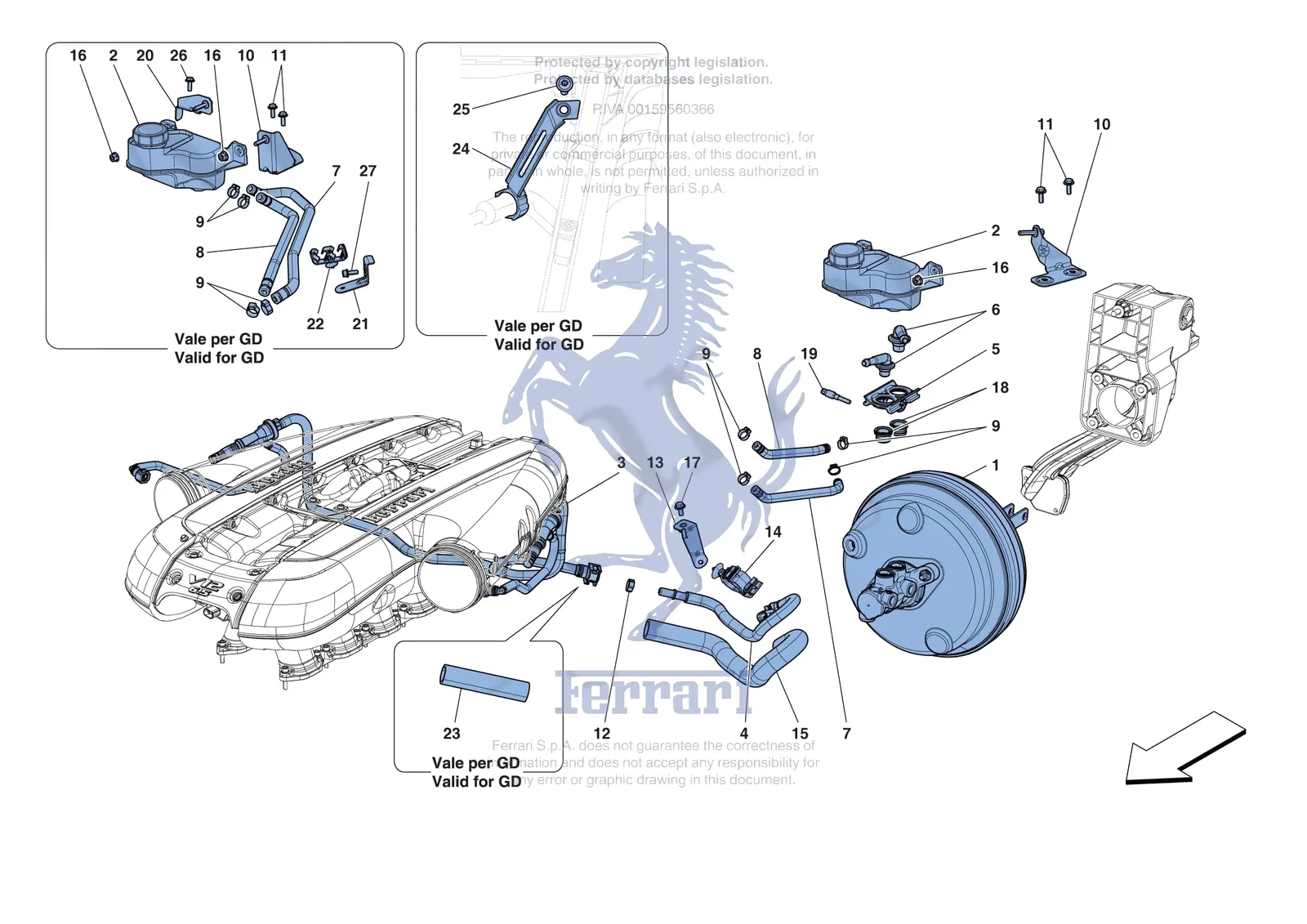 Ferrari 812 GTS SERVO BRAKE SYSTEM exploded diagram