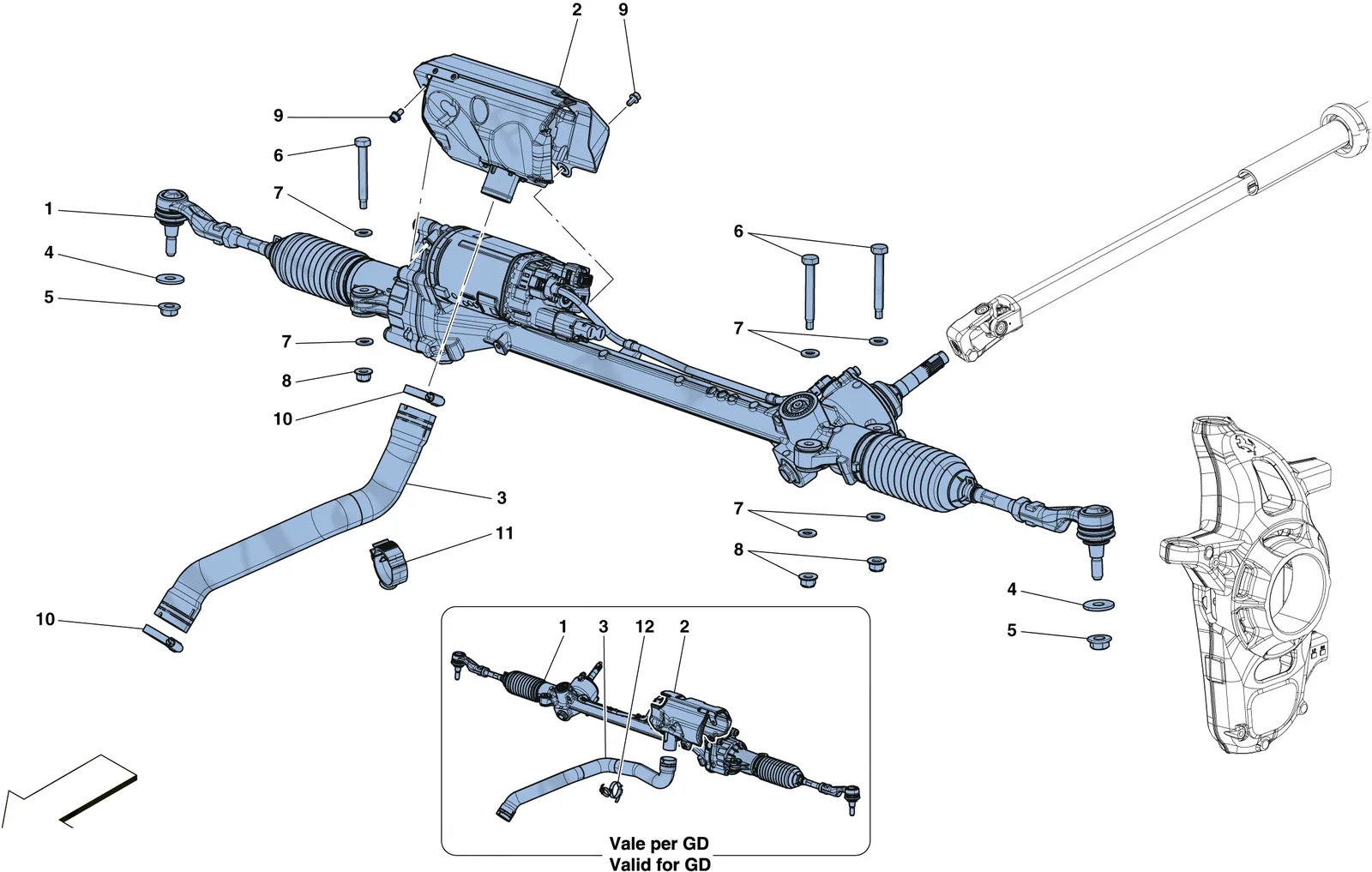 Ferrari 812 Superfast Electric Steering Box exploded diagram