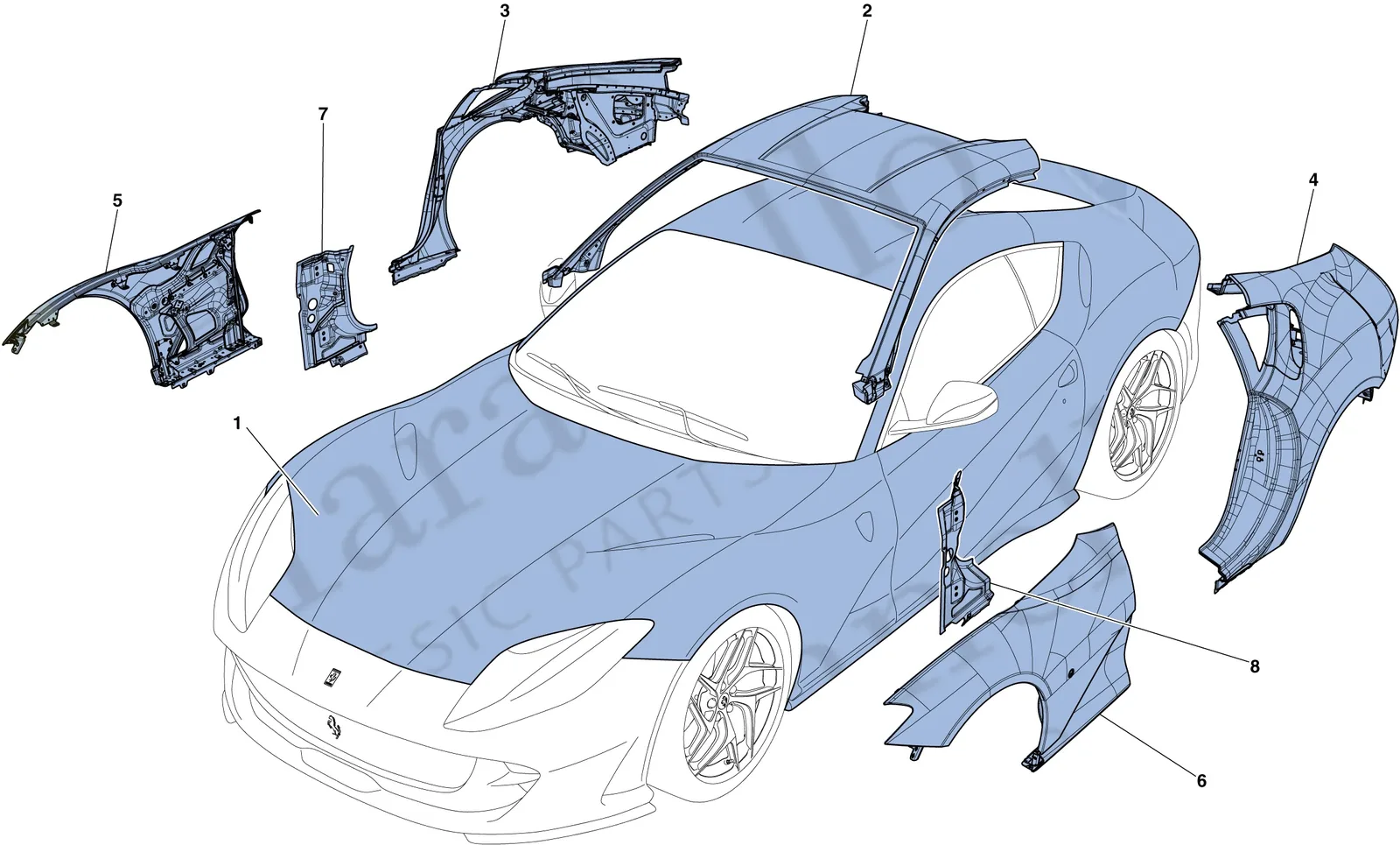 Ferrari 812 Superfast Bodyshell - External Trim exploded diagram