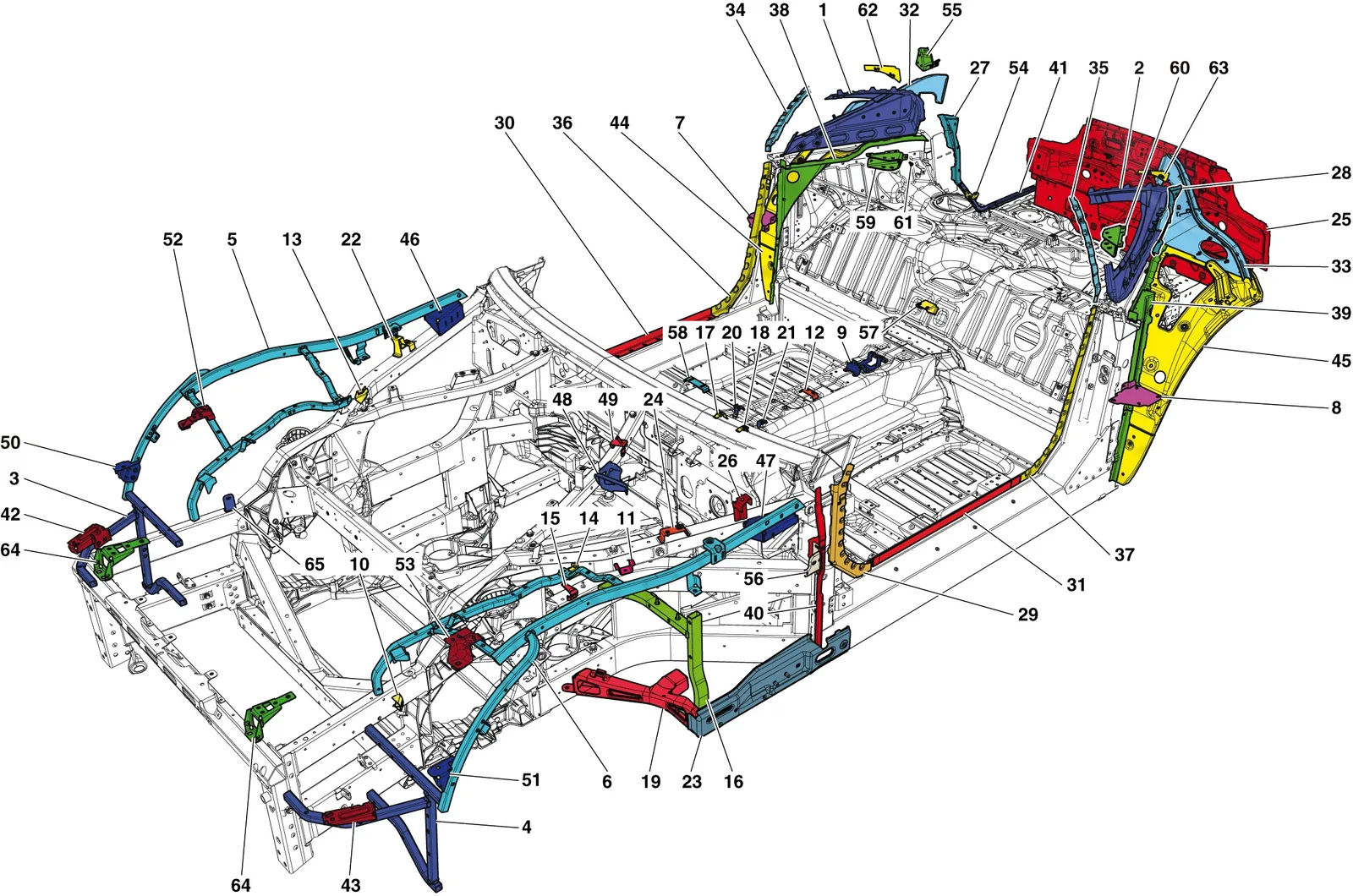 Ferrari 812 Superfast Chassis Completion exploded diagram