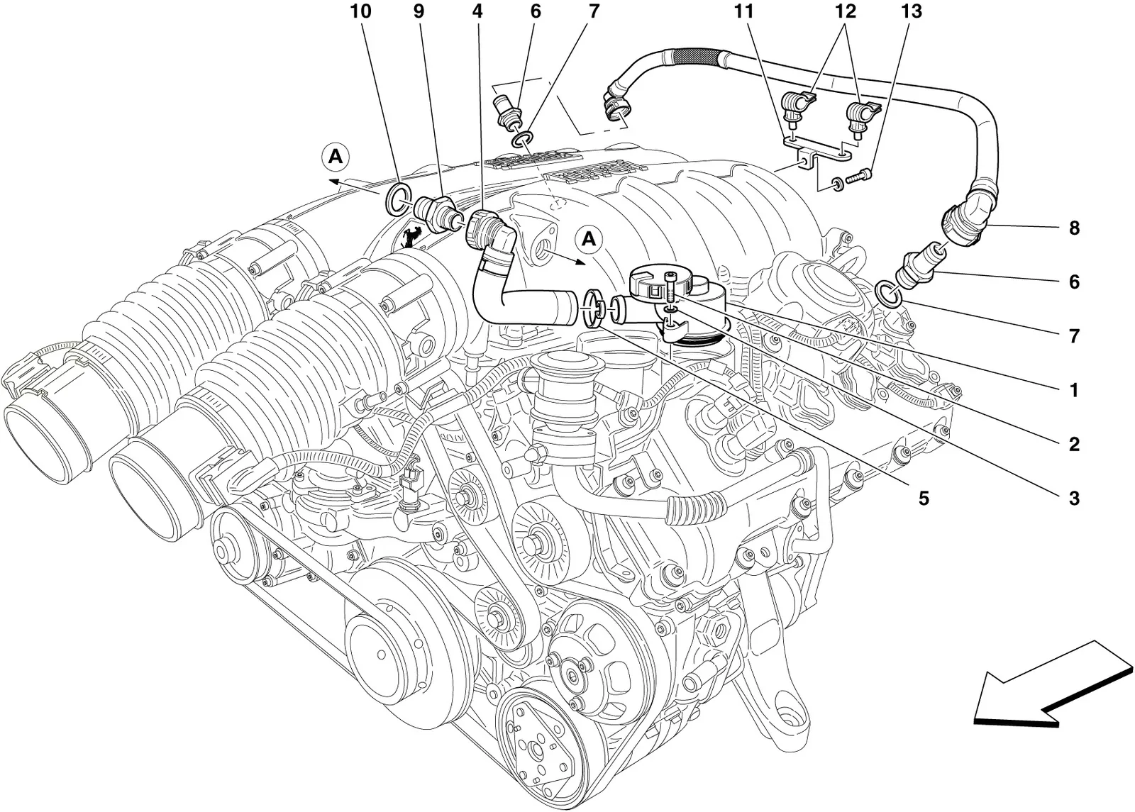 Ferrari California Vapour Oil Recovery System exploded diagram