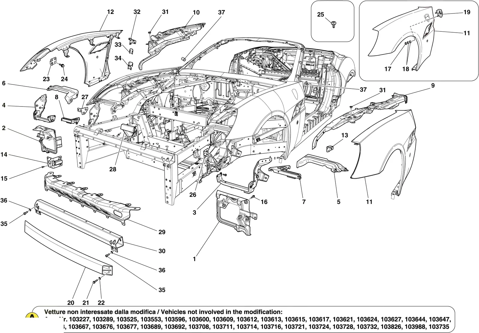 FRONT BODYSHELL AND EXTERNAL TRIM -Applicable from Ass.ly No. 103179 (see note A for excluded Ass.ly Numbers)-