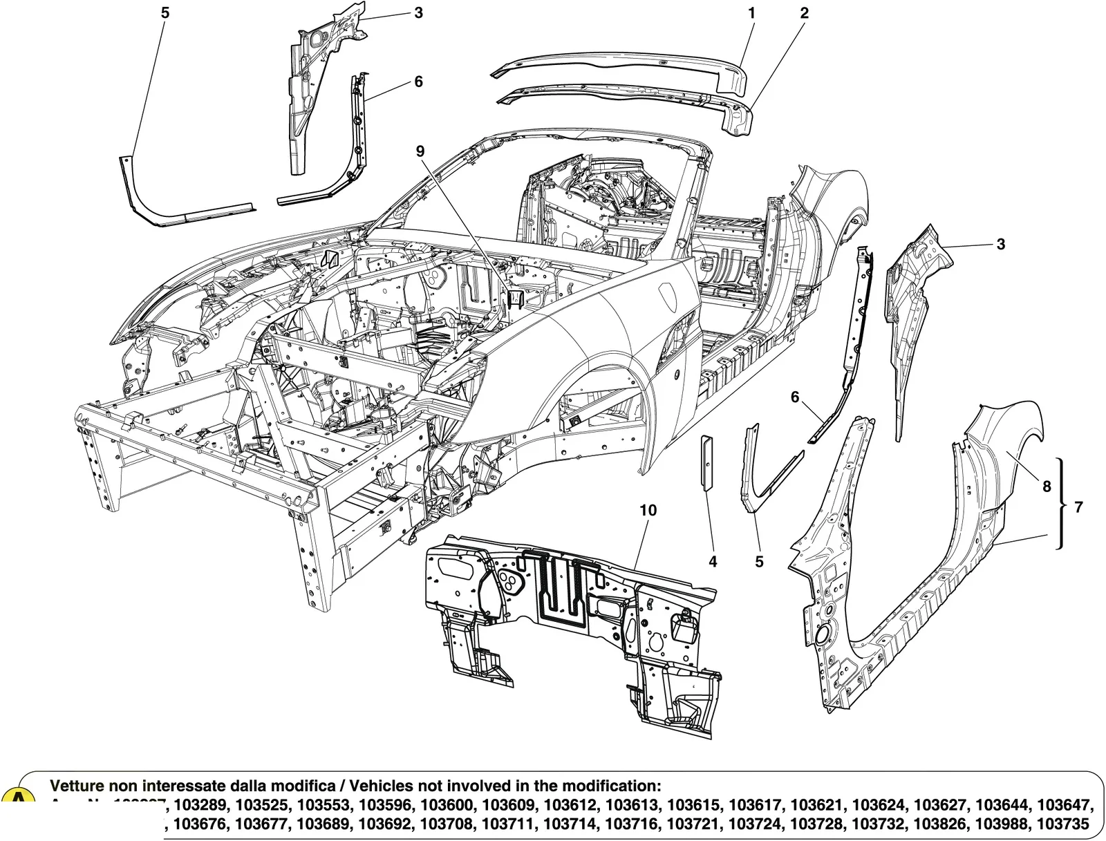 CENTRE BODYSHELL AND EXTERNAL TRIM -Applicable from Ass.ly No. 103179 (see note A for excluded Ass.ly Numbers)-