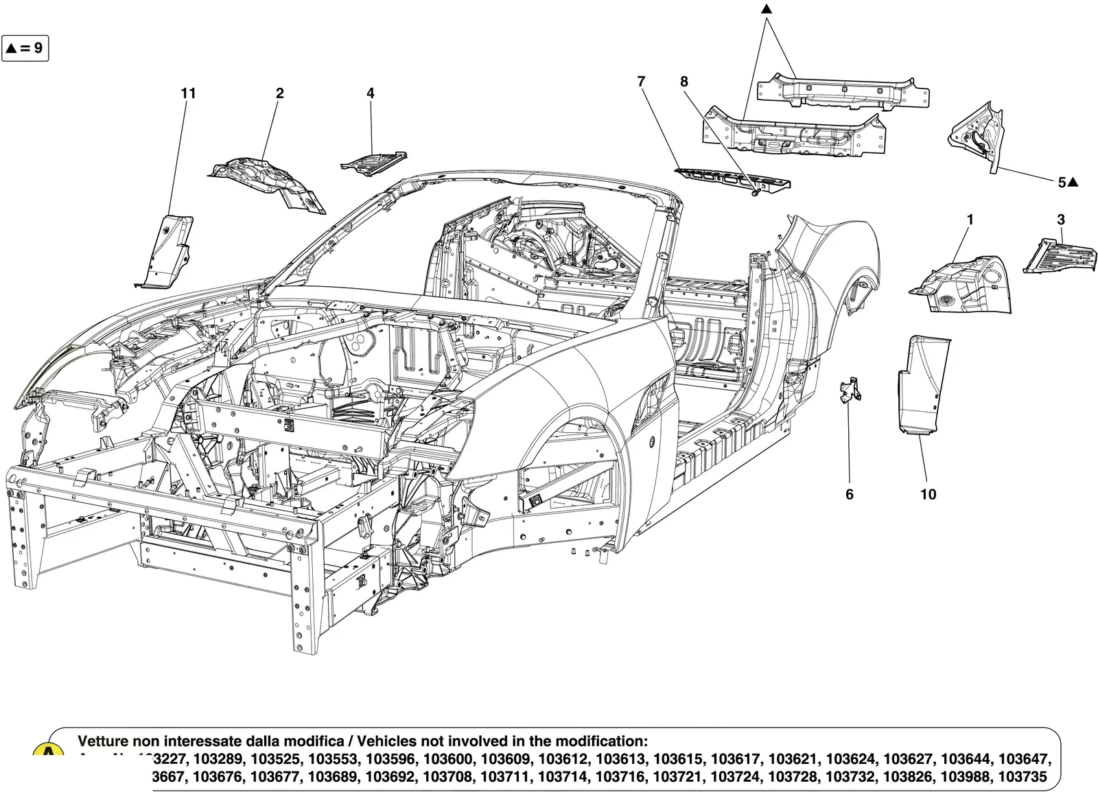 REAR BODYSHELL AND EXTERNAL TRIM -Applicable from Ass.ly No. 103179 (see note A for excluded Ass.ly Numbers)-