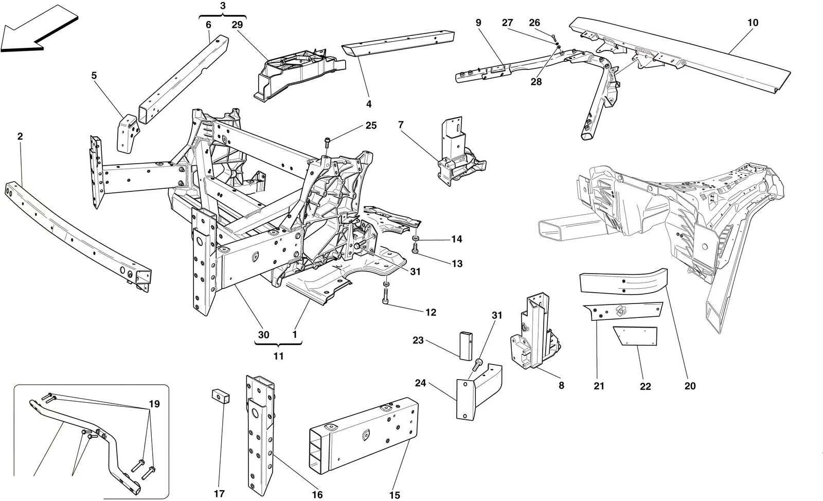 FRONT STRUCTURES AND CHASSIS BOX SECTIONS -Applicable up to Ass.ly No. 103178-
