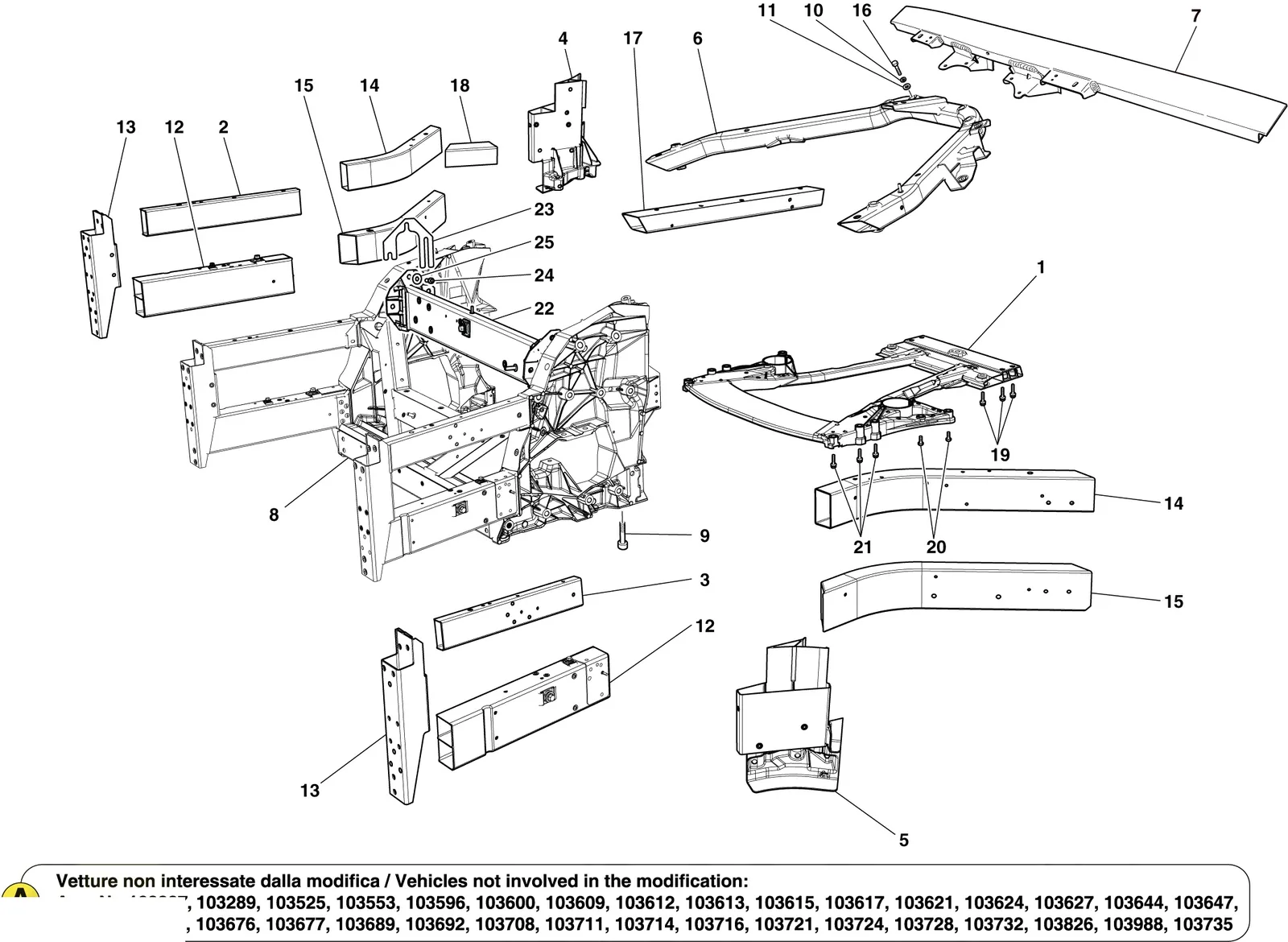 FRONT STRUCTURES AND CHASSIS BOX SECTIONS -Applicable from Ass.ly No. 103179 (see note A for excluded Ass.ly Numbers)-