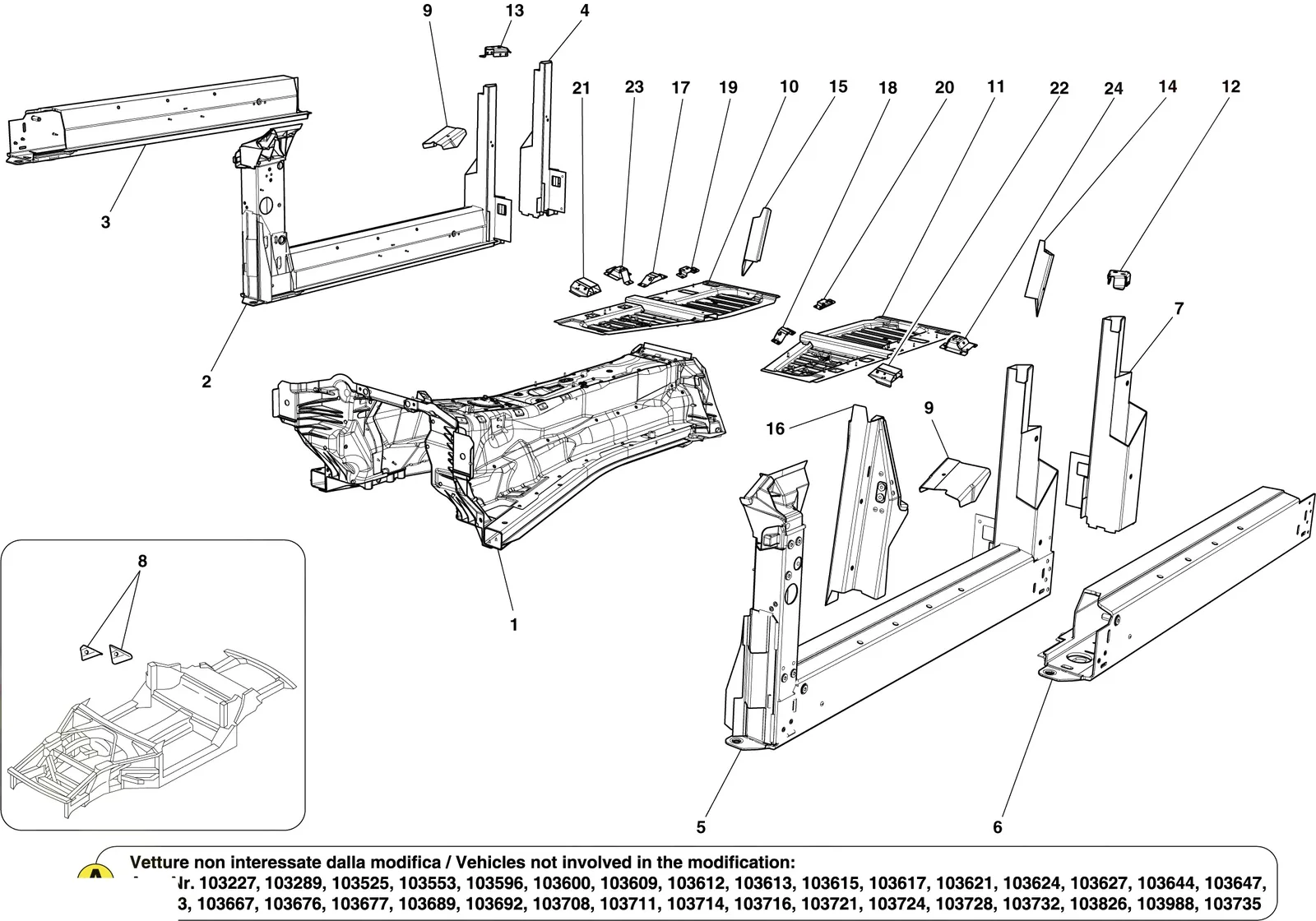 CENTRE STRUCTURES AND CHASSIS BOX SECTIONS -Applicable from Ass.ly No. 103179 (see note A for excluded Ass.ly Numbers)-