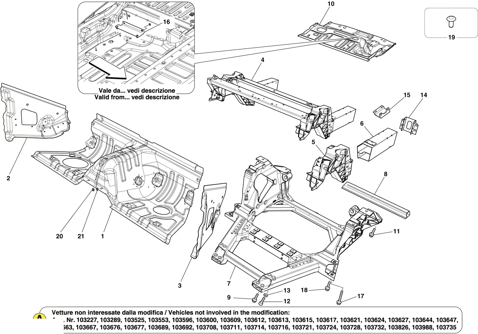 REAR STRUCTURES AND CHASSIS BOX SECTIONS -Applicable from Ass.ly No. 103179 (see note A for excluded Ass.ly Numbers)-