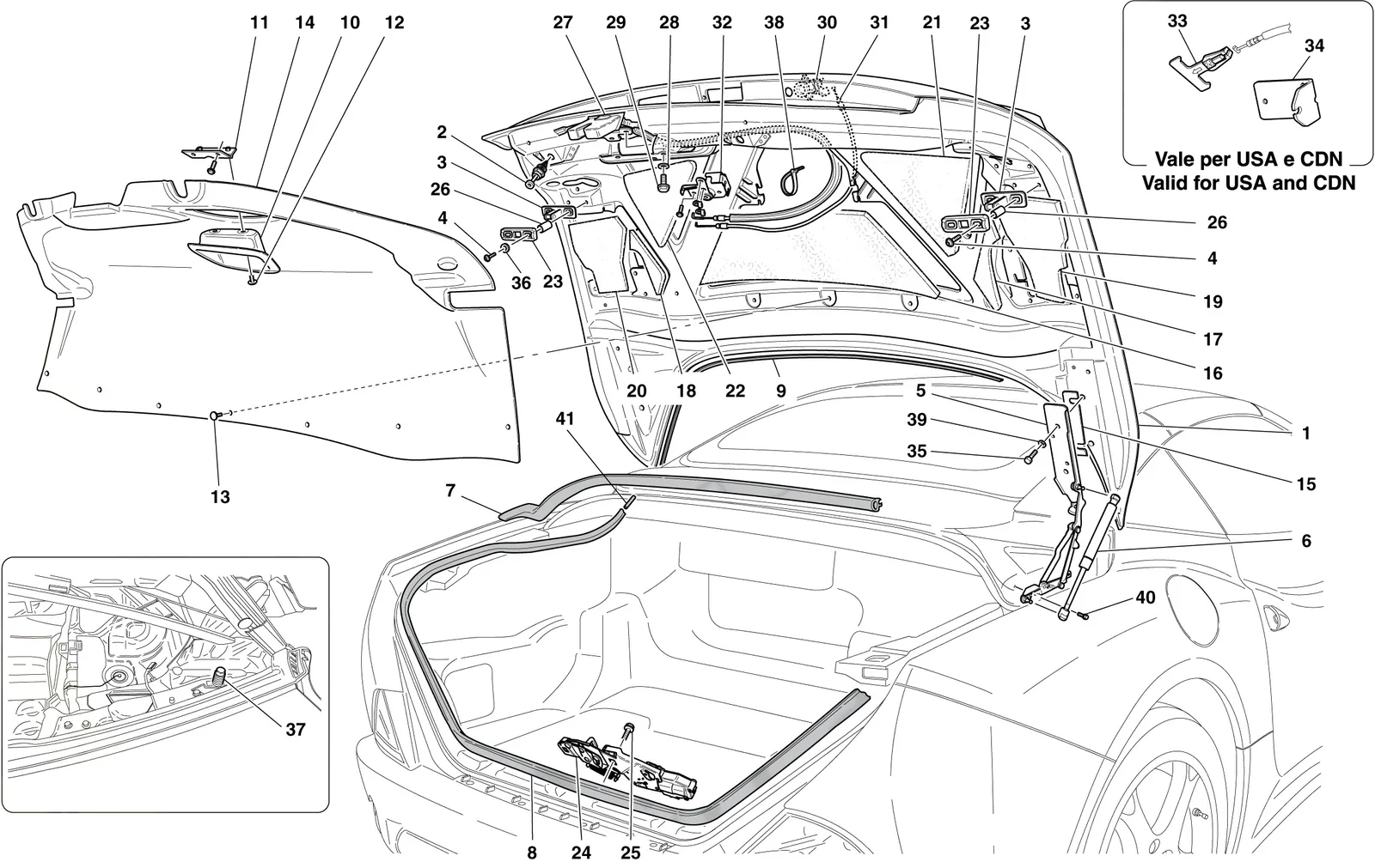 Ferrari California Rear Lid exploded diagram