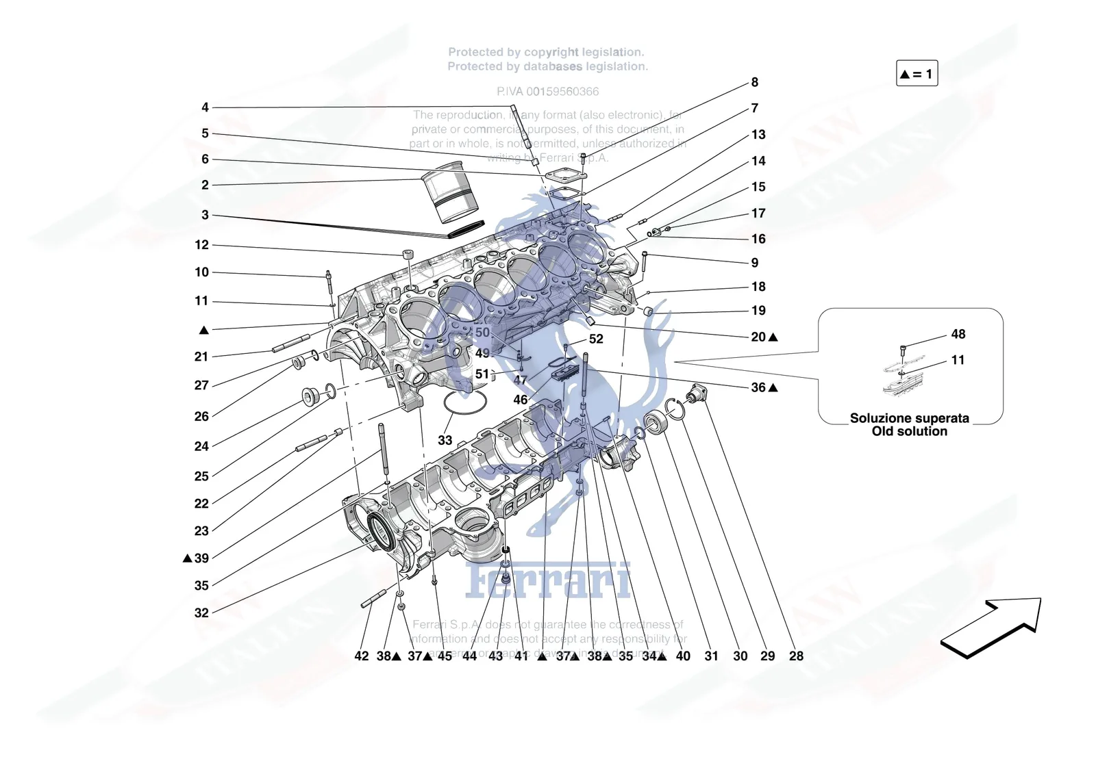 Ferrari Daytona SP3 [ENGINE] - B.01 - CRANKCASE exploded diagram