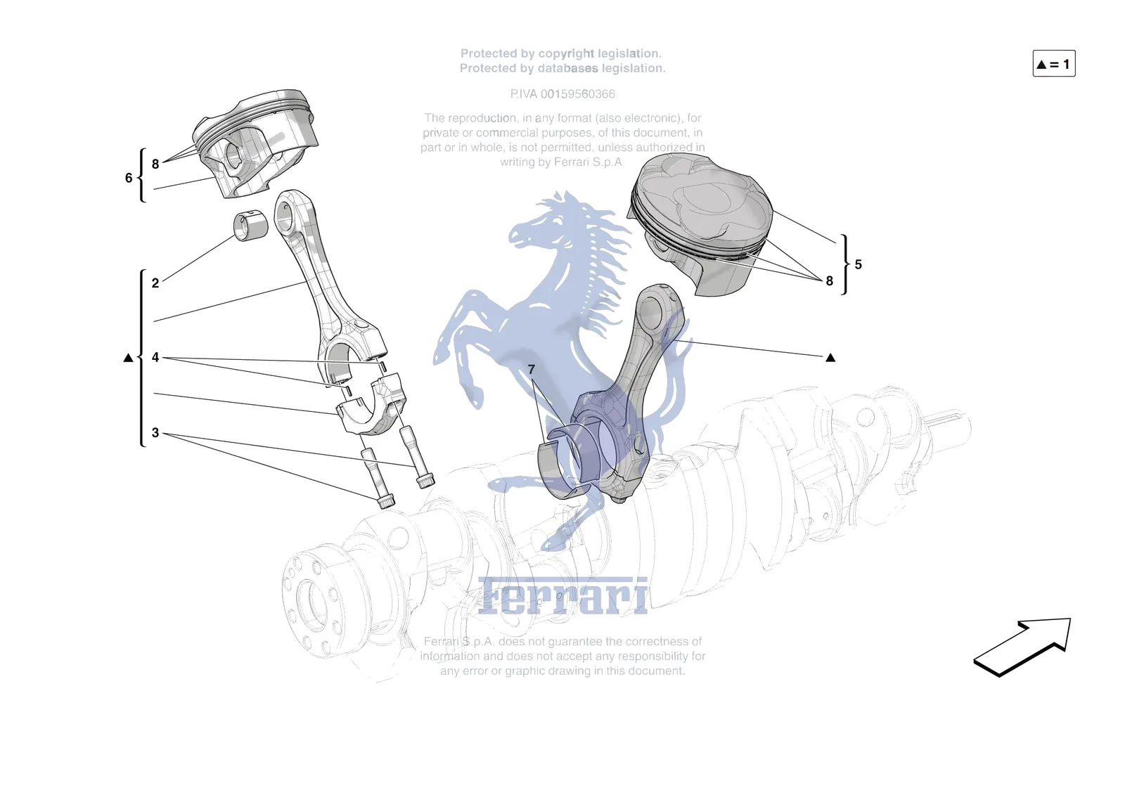 Ferrari Daytona SP3 [ENGINE] - B.05 - PISTONS AND CONNECTING RODS exploded diagram