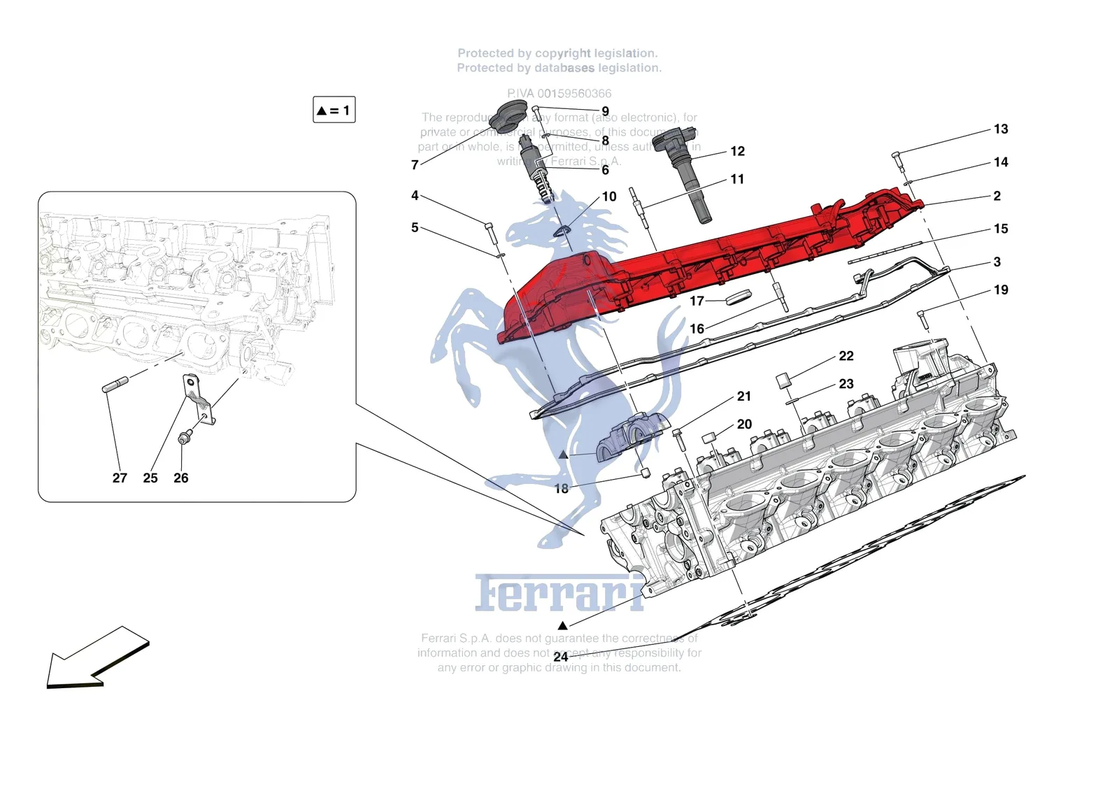 Ferrari Daytona SP3 [ENGINE] - B.08.01 - CYLINDER HEADS - RH HEAD exploded diagram