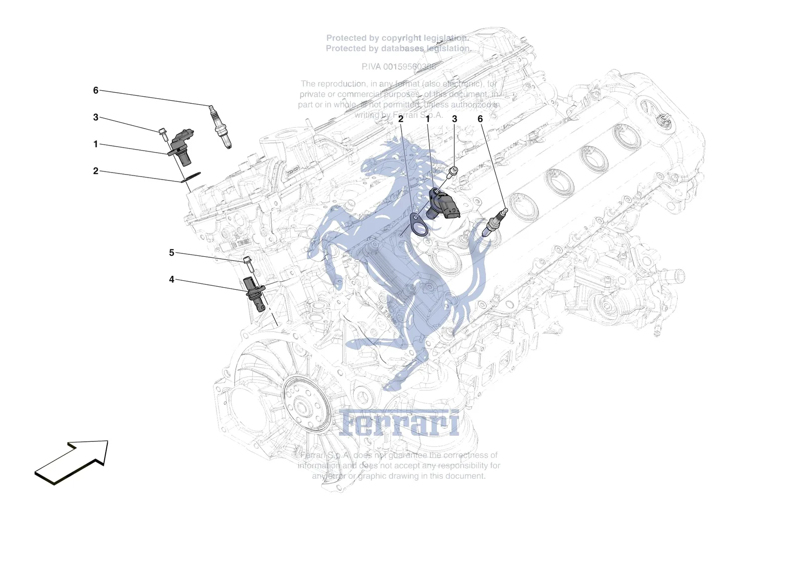 Ferrari Daytona SP3 [ENGINE] - B.16 - IGNITION COIL SPARK PLUGS AND SENSORS exploded diagram