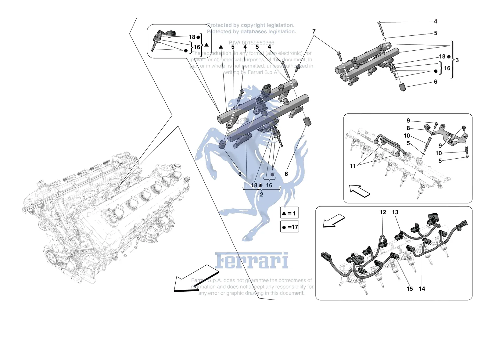 Ferrari Daytona SP3 [ENGINE] - B.17 - INJECTOR PIPES exploded diagram