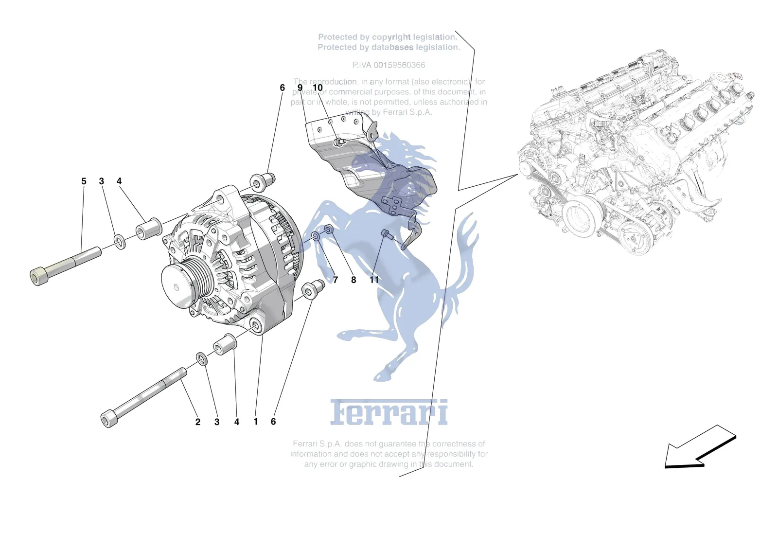 Ferrari Daytona SP3 [ENGINE] - B.32 - ALTERNATOR exploded diagram