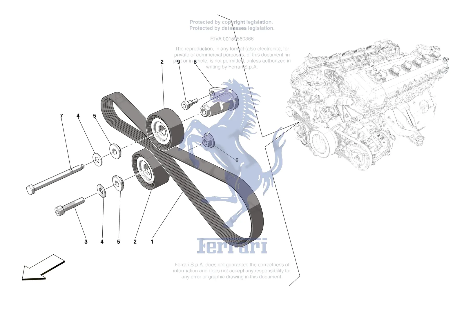 Ferrari Daytona SP3 [ENGINE] - B.33 - ALTERNATOR DRIVE exploded diagram