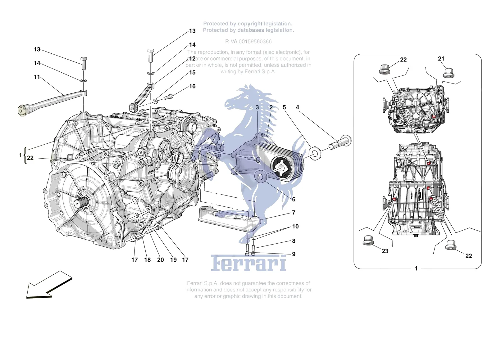 Ferrari Daytona SP3 [GEARBOX] - C.01.01 - GEARBOX AND FASTENERS exploded diagram