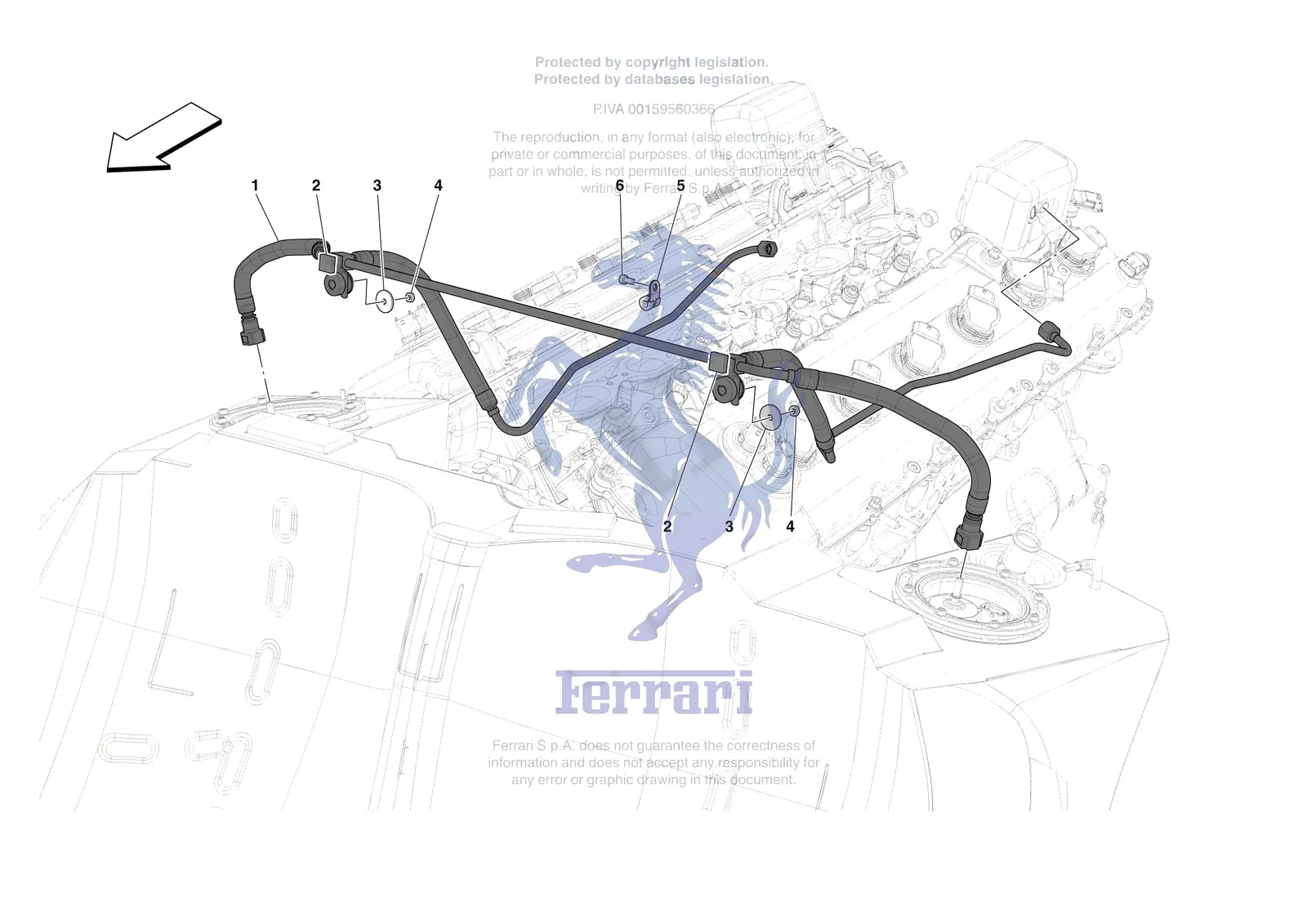 Ferrari Daytona SP3 [MECHANICAL SYSTEM] - D.02 - ENGINE FUEL DELIVERY PIPES exploded diagram