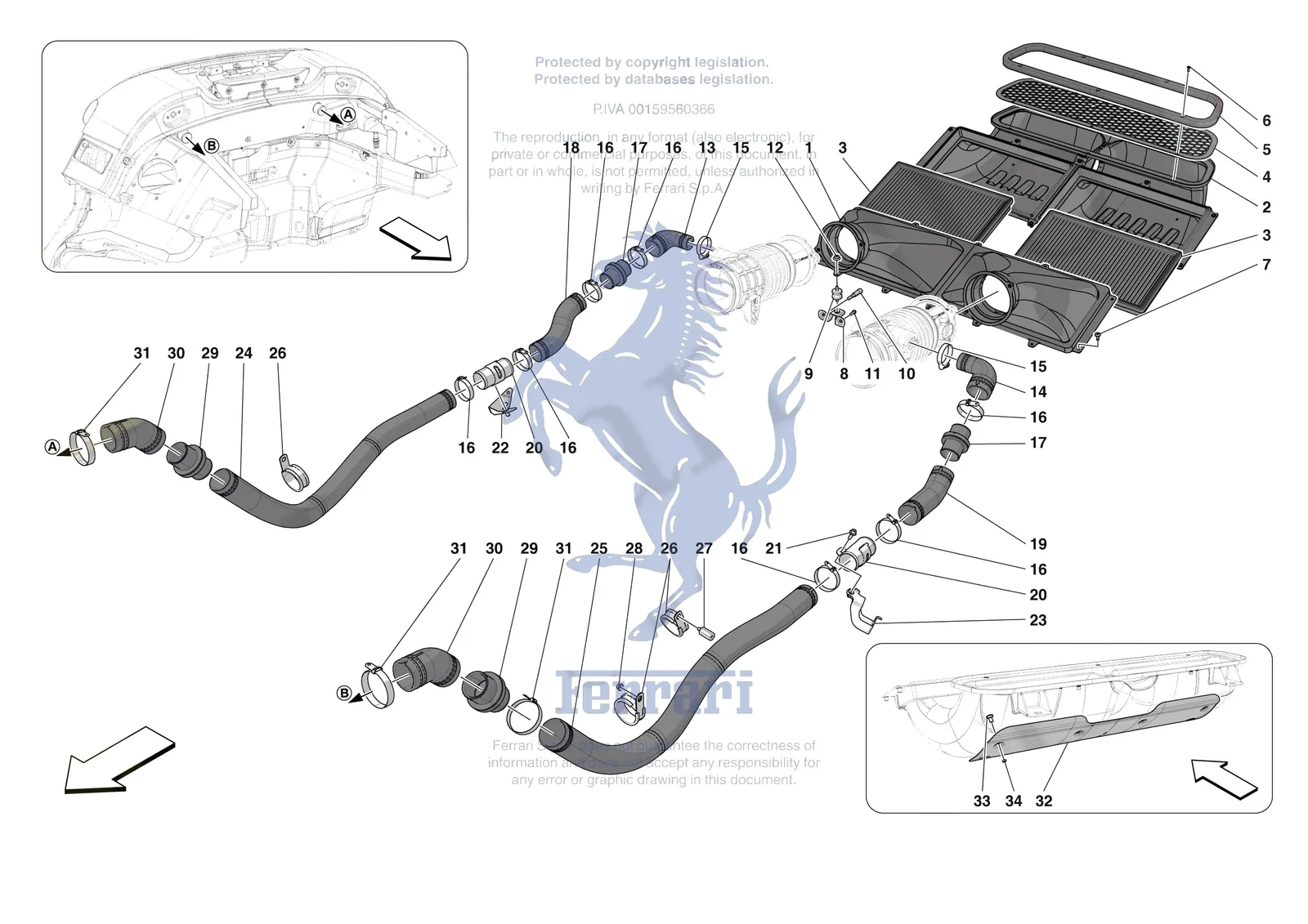 Ferrari Daytona SP3 [MECHANICAL SYSTEM] - D.04.01 - AIR FILTER AIR INTAKE AND DUCTS exploded diagram