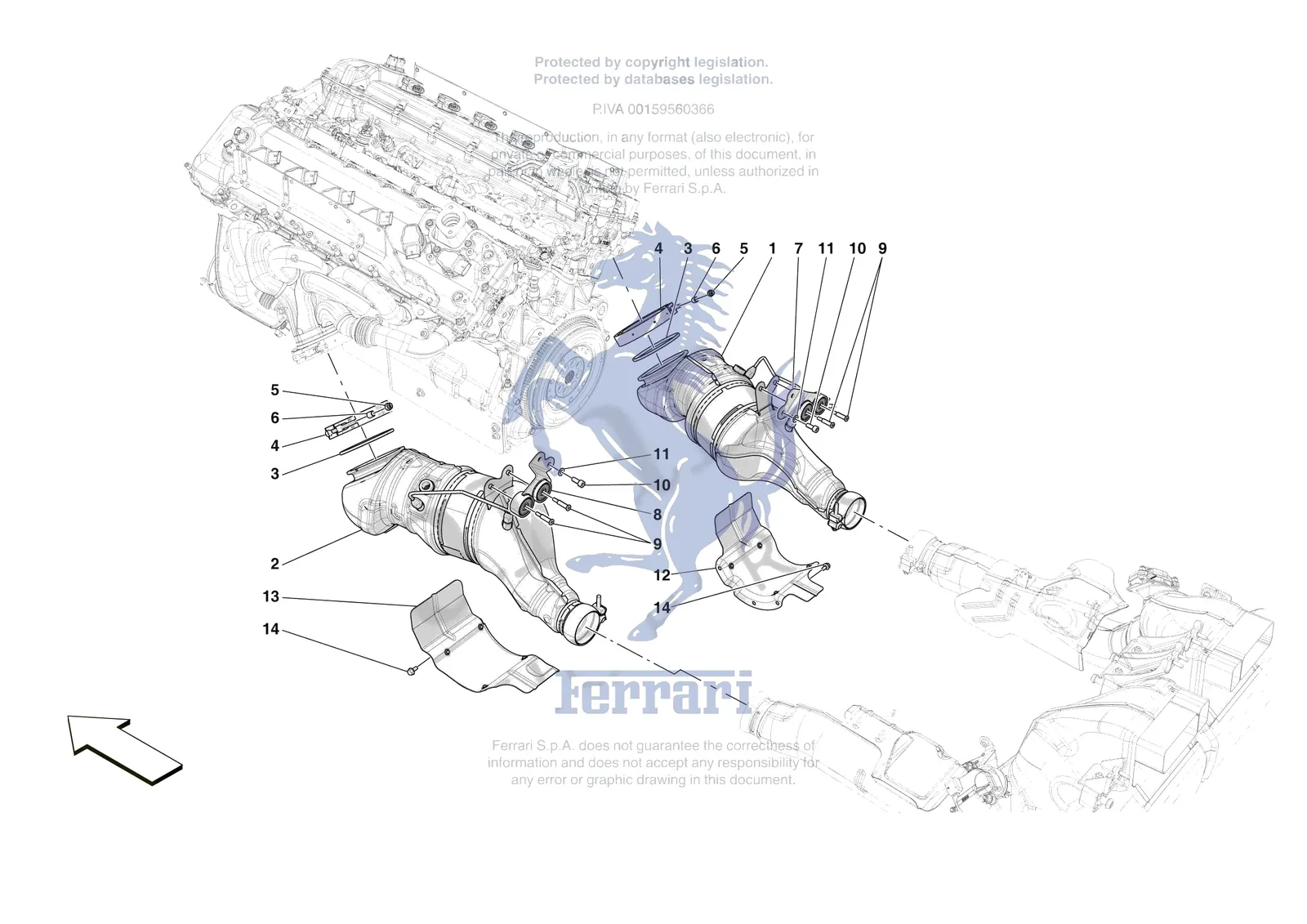Ferrari Daytona SP3 [MECHANICAL SYSTEM] - D.08.01 - EXHAUST SYSTEM - FRONT SECTION exploded diagram