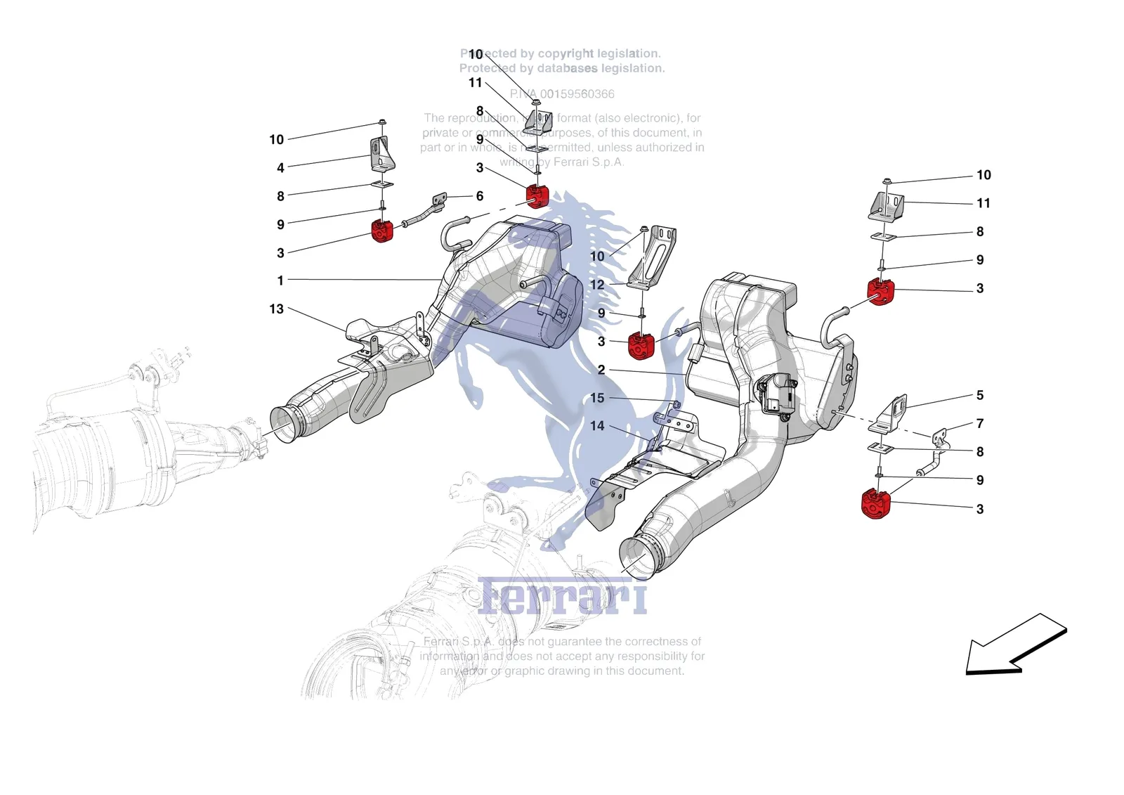 Ferrari Daytona SP3 [MECHANICAL SYSTEM] - D.08.02 - EXHAUST SYSTEM - REAR SECTION exploded diagram
