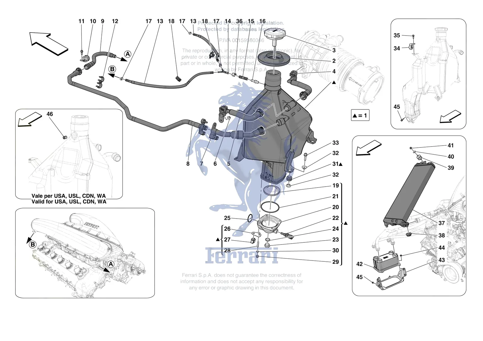 Ferrari Daytona SP3 [MECHANICAL SYSTEM] - D.09 - ENGINE OIL RADIATOR AND TANK exploded diagram