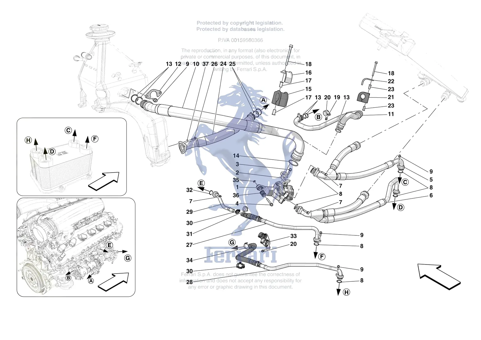 Ferrari Daytona SP3 [MECHANICAL SYSTEM] - D.10 - OIL PIPES AND ENGINE OIL LEVEL SENSOR exploded diagram