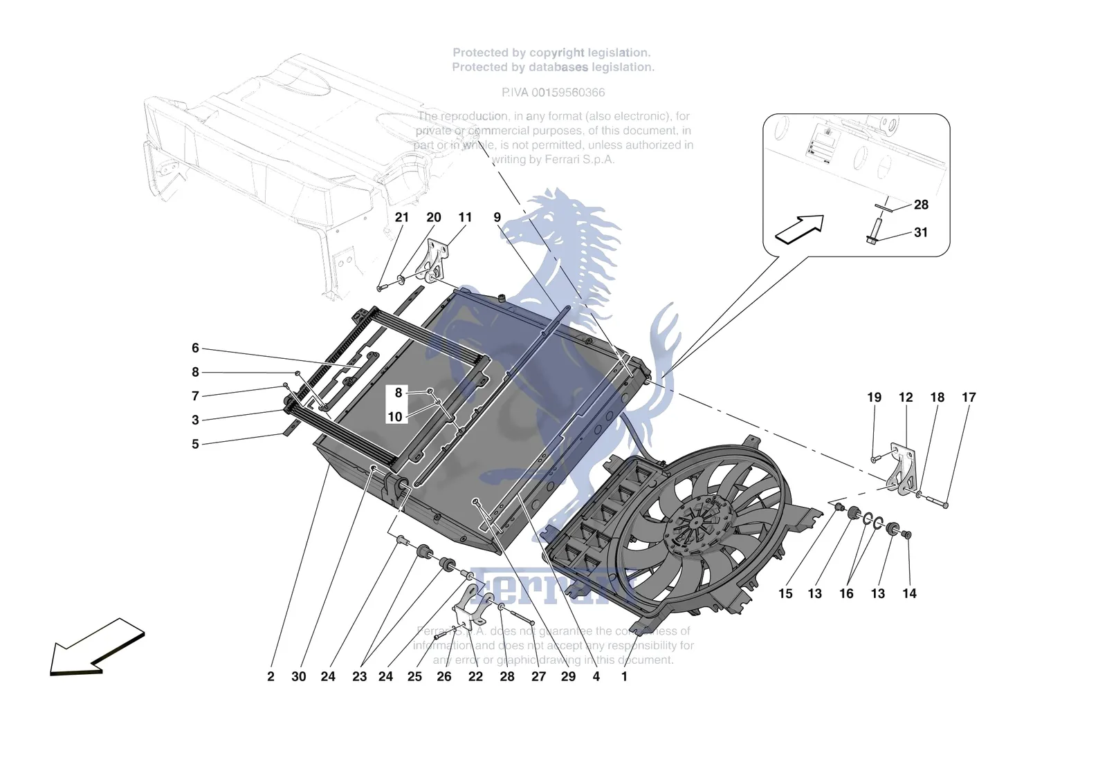 Ferrari Daytona SP3 [MECHANICAL SYSTEM] - D.14 - ENGINE COOLING SYSTEM RADIATORS exploded diagram