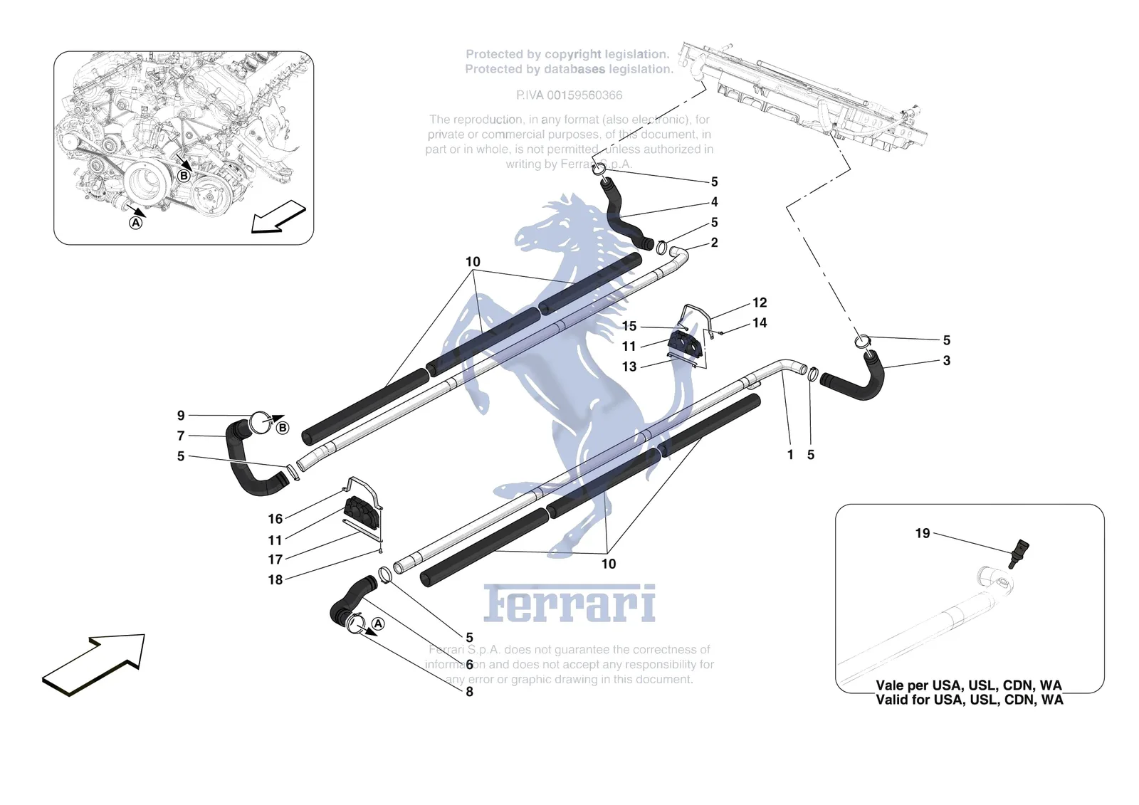Ferrari Daytona SP3 [MECHANICAL SYSTEM] - D.16 - COOLING SYSTEM PIPES exploded diagram