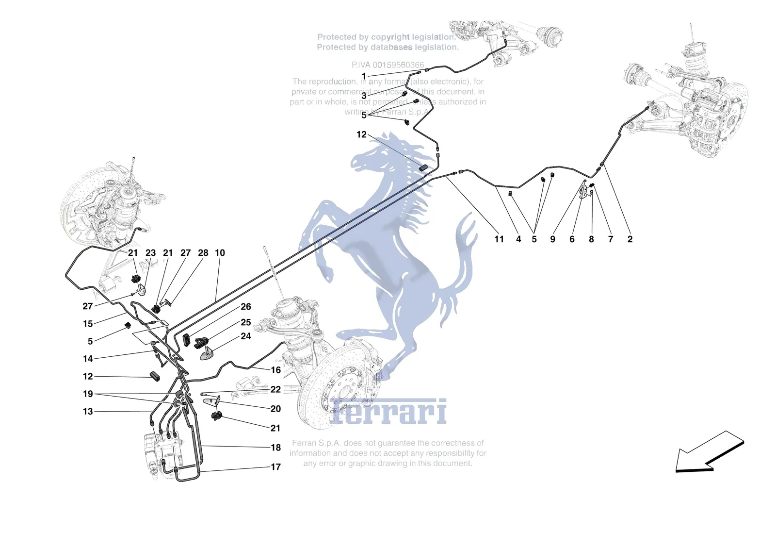 Ferrari Daytona SP3 [MECHANICAL SYSTEM] - D.23.01 - HYDRAULIC BRAKE CONTROL PIPES exploded diagram