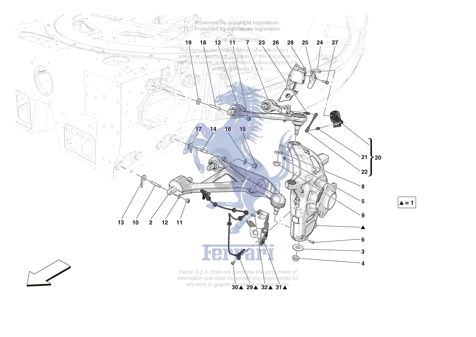 Ferrari Daytona SP3 [MECHANICAL SYSTEM] - D.25.02 - FRONT SUSPENSION - ARMS exploded diagram