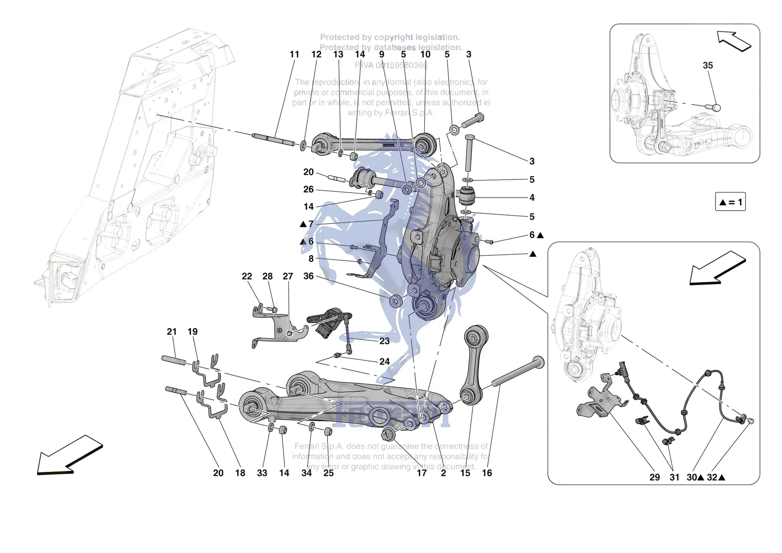Ferrari Daytona SP3 [MECHANICAL SYSTEM] - D.27.02 - REAR SUSPENSION - ARMS exploded diagram