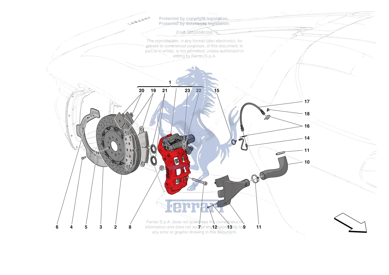 Ferrari Daytona SP3 [MECHANICAL SYSTEM] - D.27.03 - REAR SUSPENSION - CALIPERS AND DISCS exploded diagram