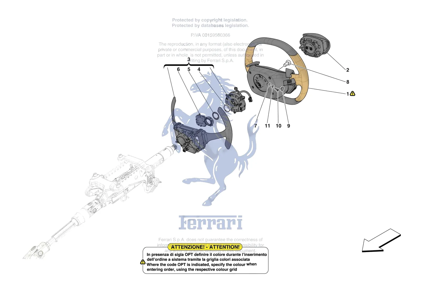 Ferrari Daytona SP3 [MECHANICAL SYSTEM] - D.30.02 - STEERING WHEEL AND STEERING SYSTEM - STEERING WHEEL AND AIRBAG exploded diagram