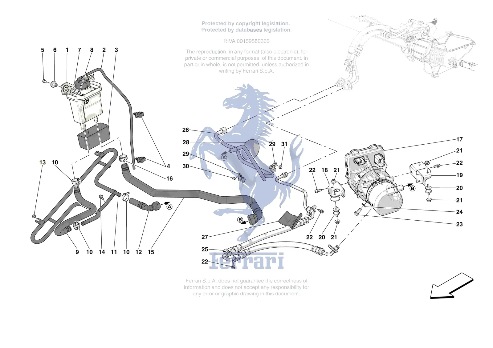 Ferrari Daytona SP3 [MECHANICAL SYSTEM] - D.32 - STEERING BOX PIPES exploded diagram