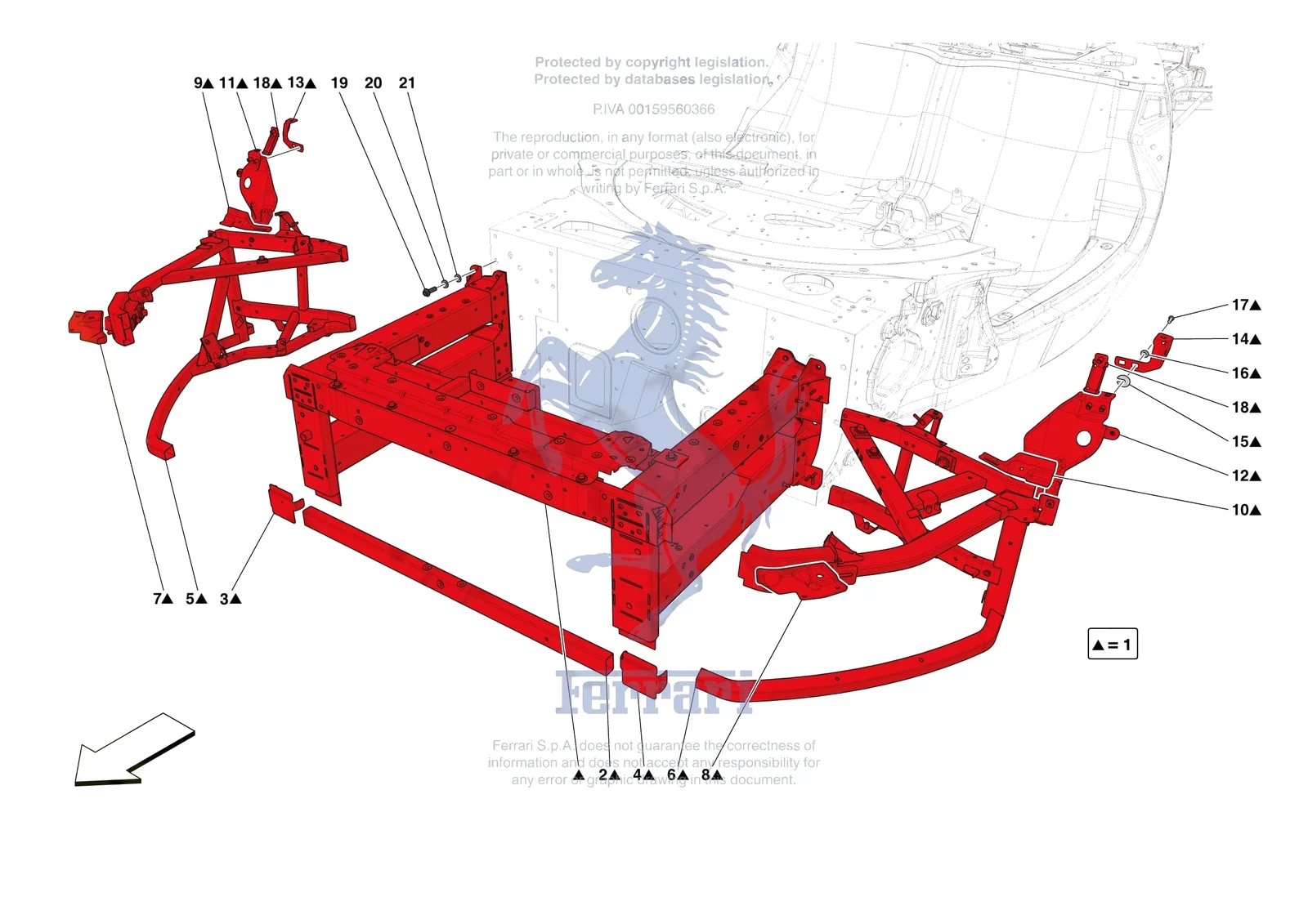 Ferrari Daytona SP3 [VEHICLE TRIM] - E.01.01 - STRUCTURES AND ELEMENTS FRONT OF VEHICLE exploded diagram