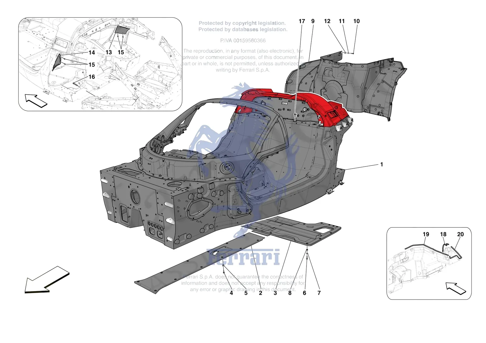 Ferrari Daytona SP3 [VEHICLE TRIM] - E.01.02 - STRUCTURES AND ELEMENTS CENTRE OF VEHICLE exploded diagram