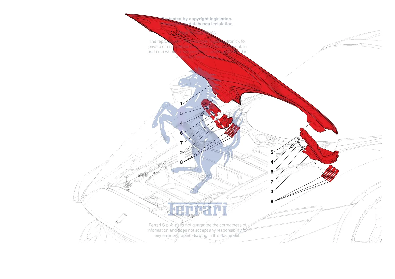Ferrari Daytona SP3 [VEHICLE TRIM] - E.09 - FRONT LID SUBSTRUCTURE exploded diagram