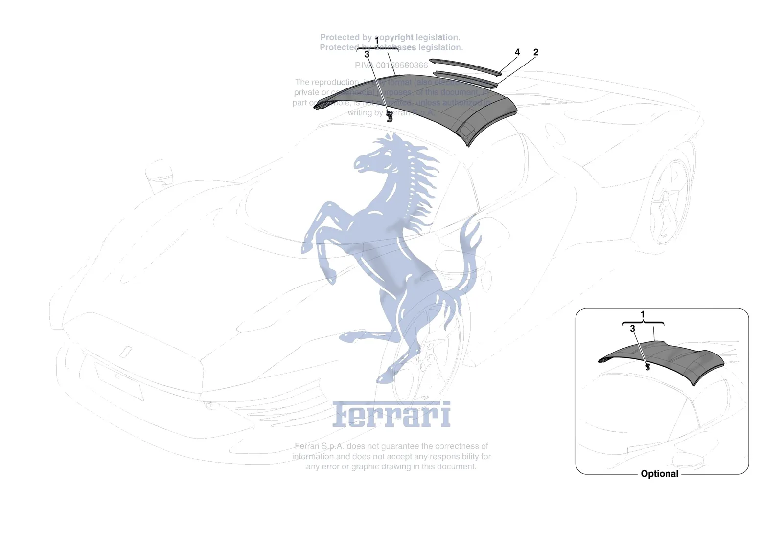 Ferrari Daytona SP3 [VEHICLE TRIM] - E.13.03 - ROOF - STRUCTURE exploded diagram